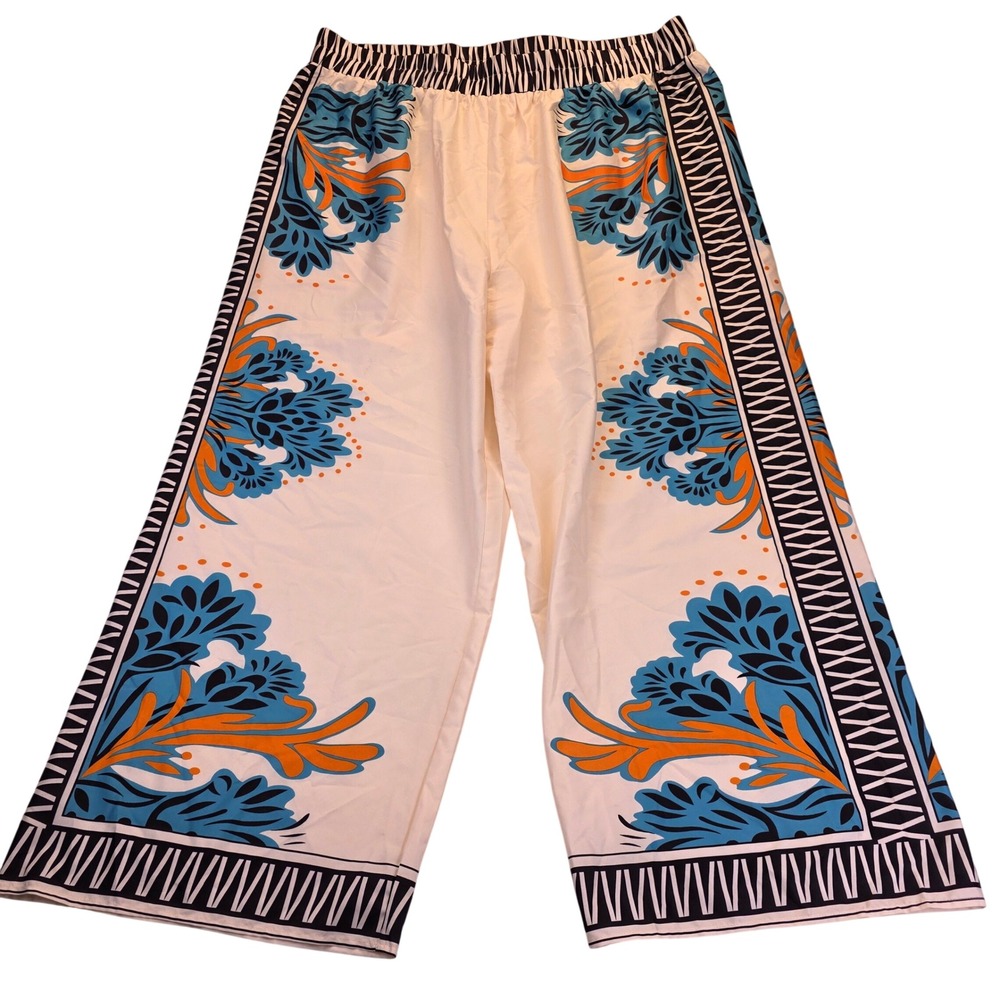 Sweet Rain White Blue Floral Wide Leg Boho Pants 3X NWT Resort wear Coastal